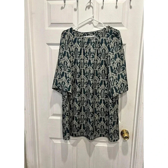 Fossil Womens Dress 3/4 Sleeve Geometric Ikat Boho Mini Teal Size Large Pockets - Picture 1 of 8